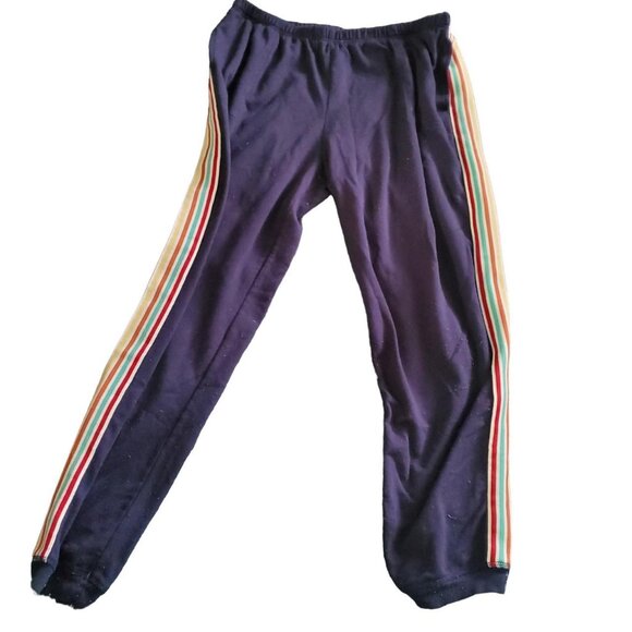 Joyspun Pajamas Navy Multicolored Striped Sweatpants Comfy Funky Retro Gorpcore - Picture 1 of 8